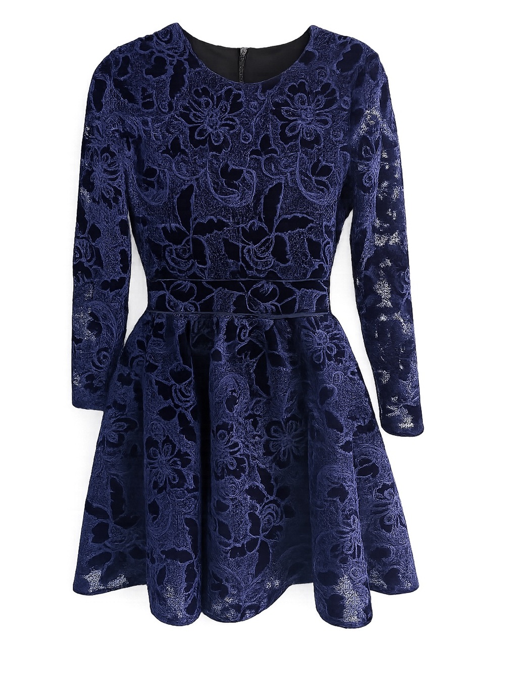 Maje Navy Blue Velvet & Lace Structured Mini Dress - Size 1 (US 2/S)